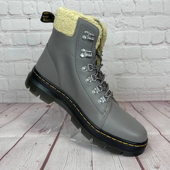 Dr. Martens Combs With Faux Fur Lined Utility Grey Boots Women’s Size 9 - Picture 3 of 12